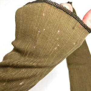 Mummy Arm Warmers Army Green Hole Fingerless Gloves Grunge Ripped 100% Cotton OS